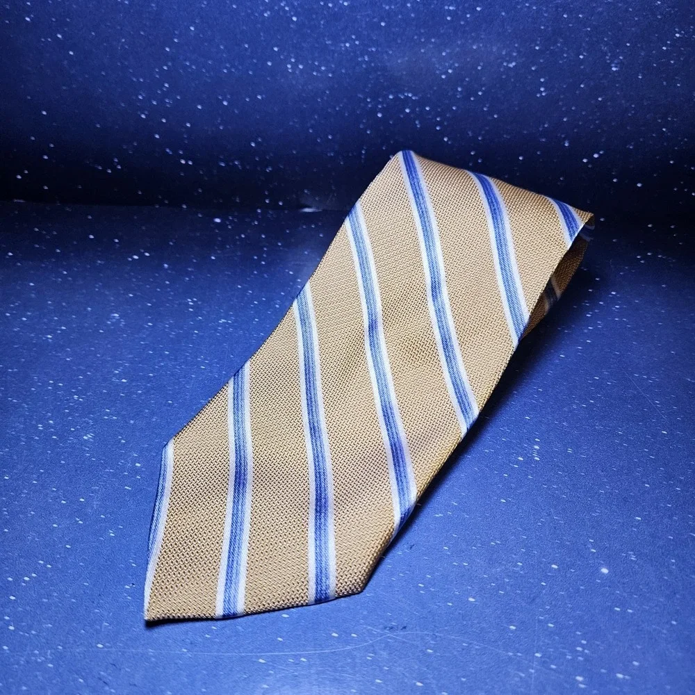 Jos. A Bank Silk Neck Tie Repp Striped Made in Italy Yellow Blue White